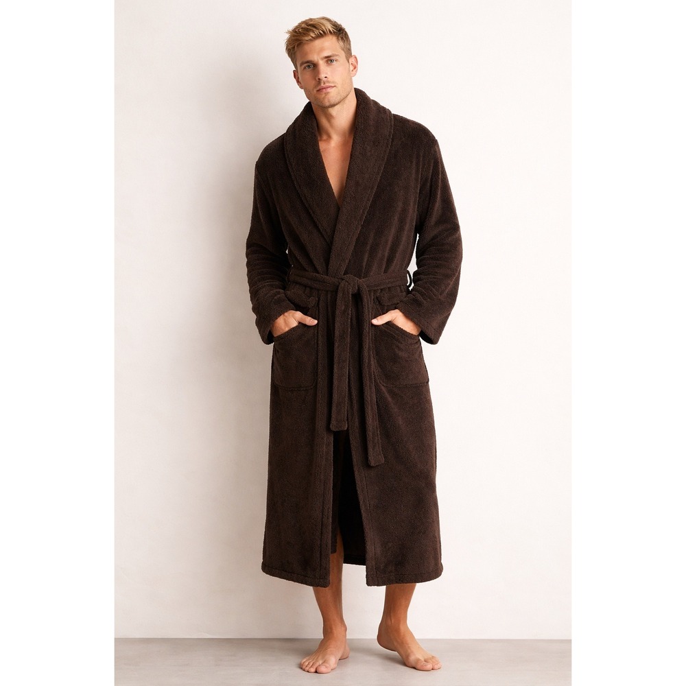 Barefoot Dreams CozyChic Robe 529 Espresso Brown Unisex 3 L XL Belted Plush Long